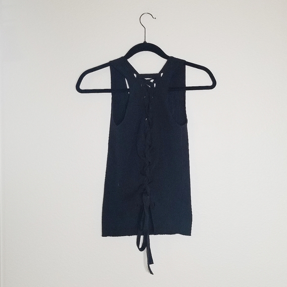ZARA black lace up back knit top - Picture 4 of 4